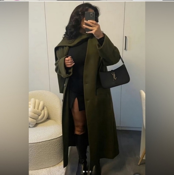 ZARA KHAKI MANTECO WOOL SCARF COAT size XS/S - Picture 5 of 17